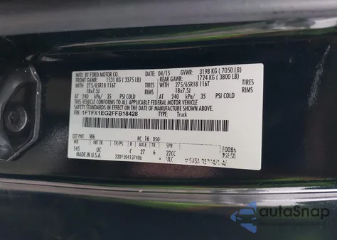 2015 Ford F-150 Xlt z USA, uszkodzony, nr VIN 1FTFX1EG2FFB18428